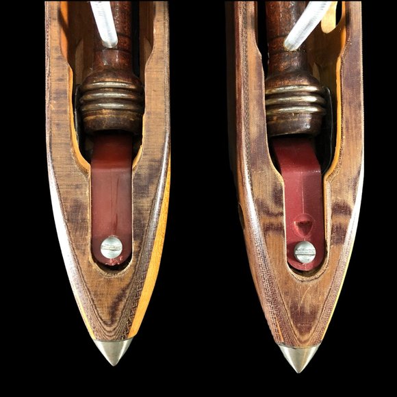 2ct VTG Candleholders Bullet Boat Shuttle Spool Wood Loom Weaving Cotton Mills - Picture 7 of 13